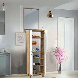 Lidya Portmanto Dolabı Atlantik Çam Beyaz Raflı 2 Kapaklı Ayakkabılık 60x37x195 Cm