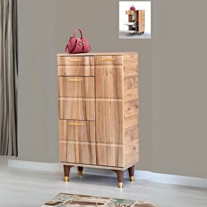 Roma Atlantik Çam Ayakkabılık Gold Detaylı 1 Kapaklı 1 Çekmeceli 2 Düşen Kapak 60x34x150 Cm