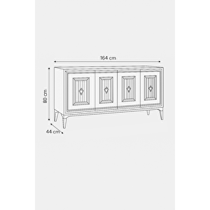 Ala Beyaz Gümüş Şerit Detaylı Konsol 4 Kapaklı Mebran 164x44x80 Cm