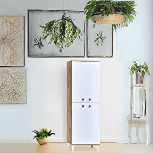 İnci Portmanto Dolabı Atlantik Çam Beyaz 4 Kapaklı Raflı Çok Amaçlı Ayakkabılık 60x37x195 Cm