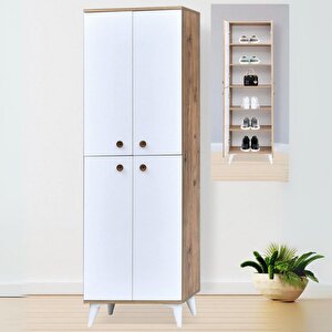 İnci Portmanto Dolabı Atlantik Çam Beyaz 4 Kapaklı Raflı Çok Amaçlı Ayakkabılık 60x37x195 Cm