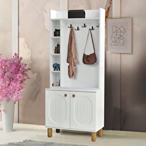 Lidya Portmanto Askılıklı Beyaz Raflı Ayakkabılık Dolap 80x37x195 Cm