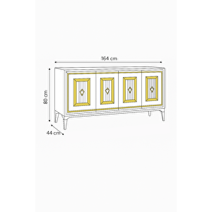 Ala Beyaz Gold Konsol 4 Kapaklı Pramit Ayaklı Gold Detaylı 164x80x44 Cm