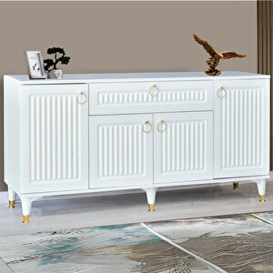 Arya Konsol 4 Kapaklı 1 Çekmeceli Beyaz Gold Detaylı 160x80x44 Cm