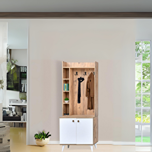 İnci Portmanto Askılıklı Atlantik Çam Beyaz Renkli Raflı Bölmeli 2 Kapaklı Portmanto 80x37x195 Cm