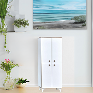 İnci Portmanto Dolabı Beyaz 4 Kapaklı Raflı Çok Amaçlı Ayakkabılık 60x37x195 Cm