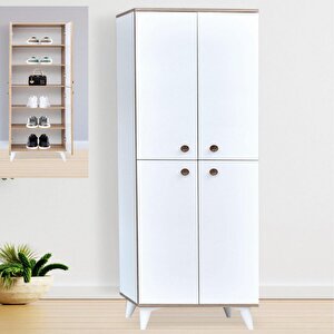 İnci Portmanto Dolabı Beyaz 4 Kapaklı Raflı Çok Amaçlı Ayakkabılık 60x37x195 Cm