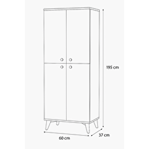İnci Portmanto Dolabı Beyaz 4 Kapaklı Raflı Çok Amaçlı Ayakkabılık 60x37x195 Cm