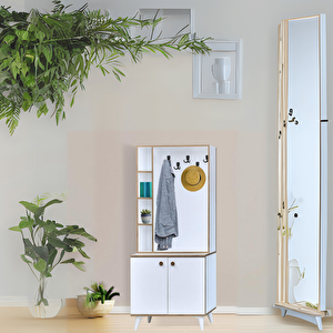 İnci Portmanto Askılıklı Beyaz Raflı Çok Bölmeli 2 Kapaklı Yüksek Ayaklı Portmanto 80x37x195 Cm