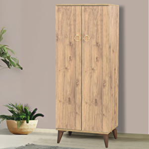 Oya Atlantik Çam Ayakkabılık 2 Kapaklı Raflı Altın Kulplu 60x32x150 Cm