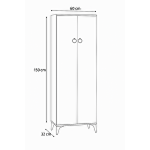 Oya Atlantik Çam Ayakkabılık 2 Kapaklı Raflı Altın Kulplu 60x32x150 Cm