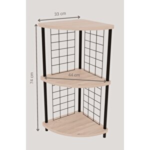 3raflı Metal Telli Köşe Kitaplık Çevir-kur Raf Ünitesi Modern Salon Dekoratif Raf Ofis Çalışma Odası Atlantik Çam