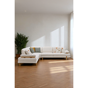 Moda Köşe Koltuk – L Form, Yataklı, Ahşap Ayaklı, Kırlent Hediyeli (310x310 Cm)