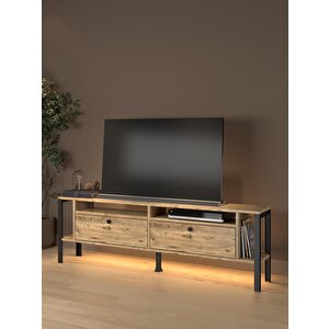 Luce Plus Eko Led Işıklı Dolaplı Metal Ayaklı Minifiksli Tv Ünitesi - Tv Sehpası 160 Cm