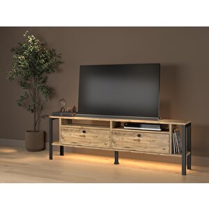 Luce Plus Eko Led Işıklı Dolaplı Metal Ayaklı Minifiksli Tv Ünitesi - Tv Sehpası 160 Cm
