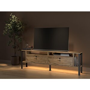 Luce Plus Eko Led Işıklı Dolaplı Metal Ayaklı Minifiksli Tv Ünitesi - Tv Sehpası 160 Cm