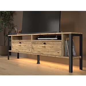 Luce Plus Eko Led Işıklı Dolaplı Metal Ayaklı Minifiksli Tv Ünitesi - Tv Sehpası 160 Cm