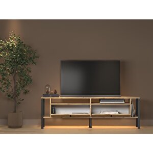 Luce Plus Eko Led Işıklı Dolaplı Metal Ayaklı Minifiksli Tv Ünitesi - Tv Sehpası 160 Cm