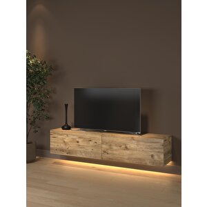 Rami Duvara Monte Led Işıklı, Dolaplı Tv Ünitesi - Tv Sehpası - Minifiksli - Atlantik Çam