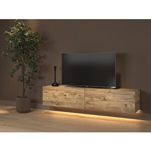 Rami Duvara Monte Led Işıklı, Dolaplı Tv Ünitesi - Tv Sehpası - Minifiksli - Atlantik Çam