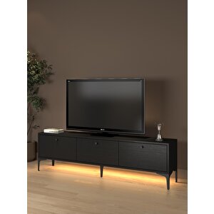 Paris Led Işıklı Dolaplı Minifiksli 160 Cm Tv Ünitesi - Tv Sehpası - Wood Siyah
