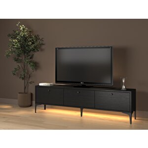 Paris Led Işıklı Dolaplı Minifiksli 160 Cm Tv Ünitesi - Tv Sehpası - Wood Siyah