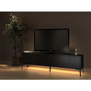 Paris Led Işıklı Dolaplı Minifiksli 160 Cm Tv Ünitesi - Tv Sehpası - Wood Siyah