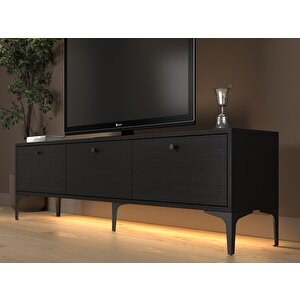 Paris Led Işıklı Dolaplı Minifiksli 160 Cm Tv Ünitesi - Tv Sehpası - Wood Siyah