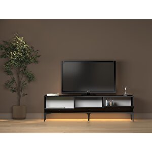 Paris Led Işıklı Dolaplı Minifiksli 160 Cm Tv Ünitesi - Tv Sehpası - Wood Siyah