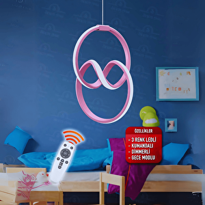 Pembe Kumandalı 3 Renk Ledli Dimmerli Modern Ledli Avize