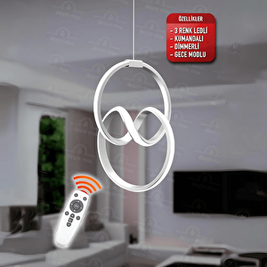 Gri Kumandalı 3 Renk Ledli Dimmerli Modern Ledli Avize