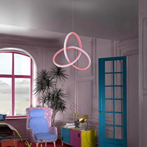 Pembe Modern Beyaz Ledli Avize Genç Çocuk Odası Avizesi Led Avize
