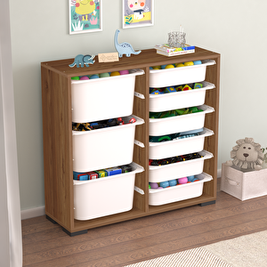 Carla 9 Sepetli Çok Amaçlı Oyuncak Dolabı Tropik Ceviz