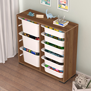 Carla 9 Sepetli Çok Amaçlı Oyuncak Dolabı Tropik Ceviz