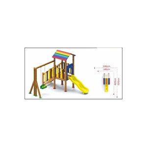 Kamelya Ahşap Tek Salıncak Tek Kaydıraklı Kuleli Oyun Parkı Seti