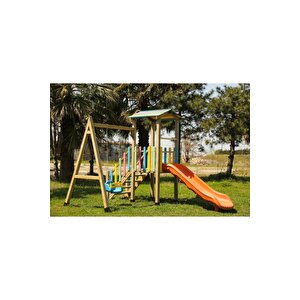 Kamelya Ahşap Tek Salıncak Tek Kaydıraklı Kuleli Oyun Parkı Seti