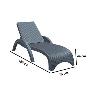 Trk-860 Siesta Fiji Bej Minderli Rattan Desenli Ayarlanabilir Lüks Şezlong Koyu Gri 2'li Set