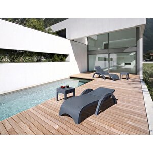 Trk-860 Siesta Fiji Bej Minderli Rattan Desenli Ayarlanabilir Lüks Şezlong Koyu Gri 2'li Set