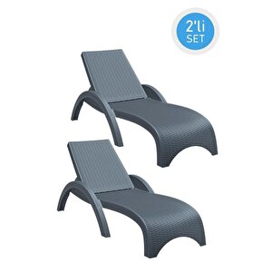 Trk-860 Siesta Fiji Rattan Desenli Ayarlanabilir Lüks Şezlong Koyu Gri 2'li Set