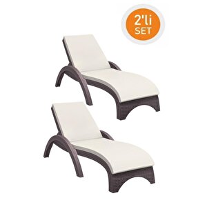 Trk-860 Siesta Fiji Bej Minderli Rattan Desenli Ayarlanabilir Lüks Şezlong Kahverengi 2'li Set