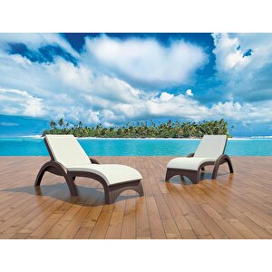Trk-860 Siesta Fiji Bej Minderli Rattan Desenli Ayarlanabilir Lüks Şezlong Kahverengi 2'li Set