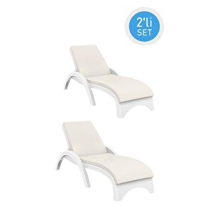Trk-860 Siesta Fiji Bej Minderli Rattan Desenli Ayarlanabilir Lüks Şezlong Beyaz 2'li Set