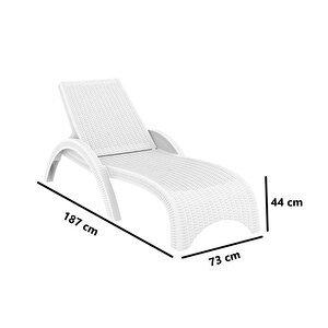 Trk-860 Siesta Fiji Rattan Desenli Ayarlanabilir Lüks Şezlong Beyaz 2'li Set