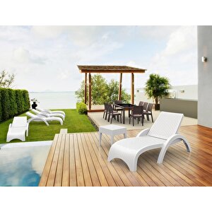 Omnipazar Trk-860 Siesta Fiji Rattan Desenli Ayarlanabilir Lüks Şezlong Beyaz 2'li Set
