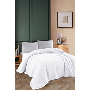 Renkli Gofret Desen Tek Kişilik Pike Yatak Örtüsü Otel Pike 160x230 Cm Beyaz