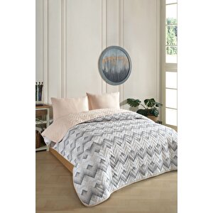 Tek Kişilik Desenli Kapitone Çift Taraflı Renkli Pike Yatak Örtüsü Takımı 160x230 Cm (çarşafsız) Bej