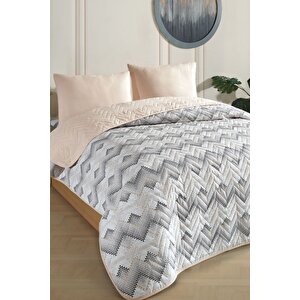 Tek Kişilik Desenli Kapitone Çift Taraflı Renkli Pike Yatak Örtüsü Takımı 160x230 Cm (çarşafsız) Bej
