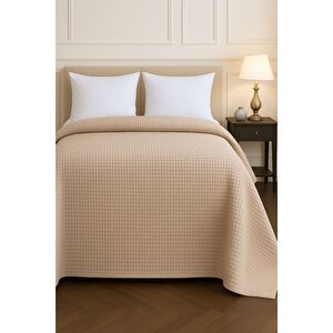 Renkli Gofret Desen Çift Kişilik Pike Yatak Örtüsü Otel Pike 200x230 Cm Bej