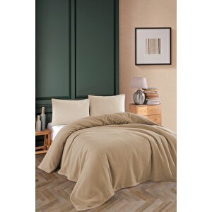 Renkli Gofret Desen Çift Kişilik Pike Yatak Örtüsü Otel Pike 200x230 Cm Bej