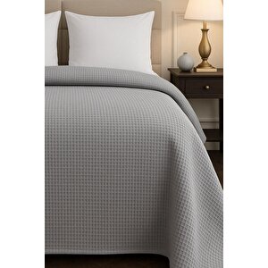 Renkli Gofret Desen Tek Kişilik Pike Yatak Örtüsü Otel Pike 160x230 Cm Gri